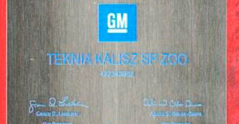 Teknia Kalisz recibe el premio a la Excelencia en Calidad de Proveedor de General Motors