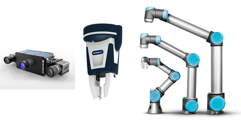 Montaje de tres productos de las empresas Infaimon, Schunk y Universal Robots.
