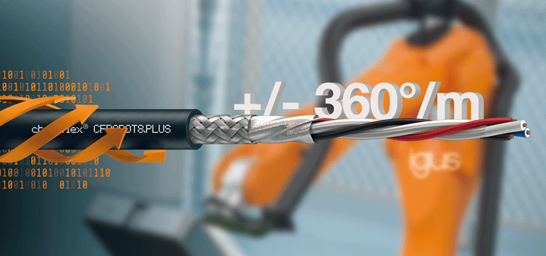 Uso seguro de DeviceNet en robótica: Igus amplía su gama de cables chainflex para torsión de ±360°/m